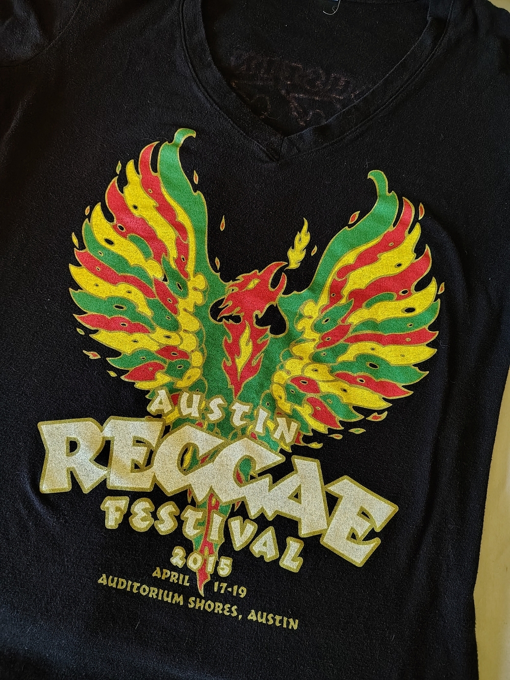 Tultex 2015 Austin Reggae Festival Concert Black Tee Firey Phoenix Women Medium